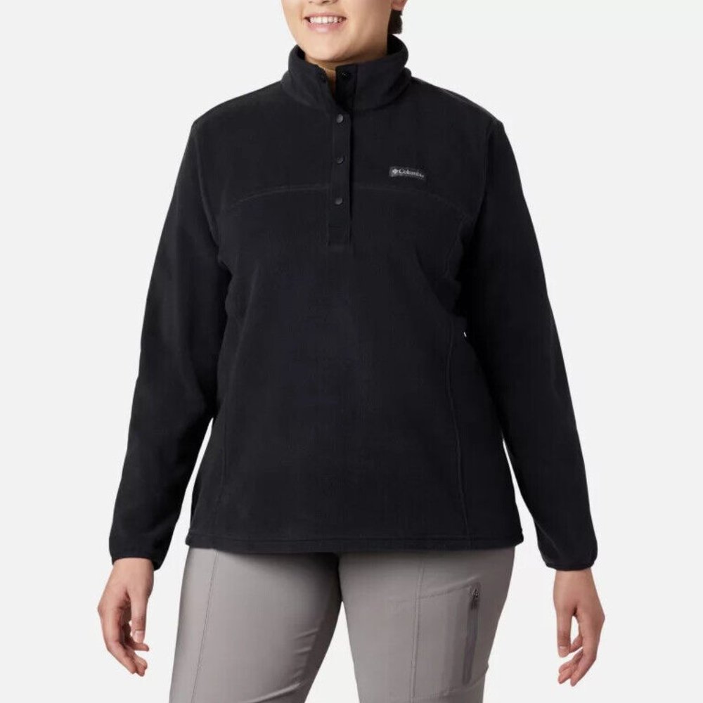 COLUMBIA Plus Size Benton Springs Half Snap Pullover Fleece Jacket Black NWT